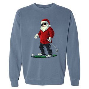 Santa Playing Golf Christmas Golfer Xmas Gift Garment-Dyed Sweatshirt