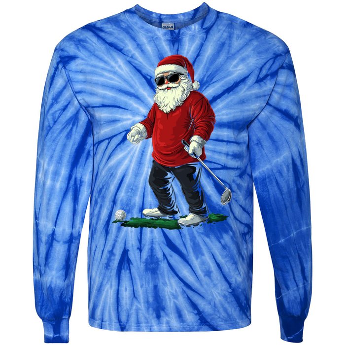 Santa Playing Golf Christmas Golfer Xmas Gift Tie-Dye Long Sleeve Shirt