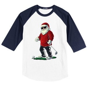 Santa Playing Golf Christmas Golfer Xmas Gift Baseball Sleeve Shirt