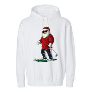 Santa Playing Golf Christmas Golfer Xmas Gift Garment-Dyed Fleece Hoodie