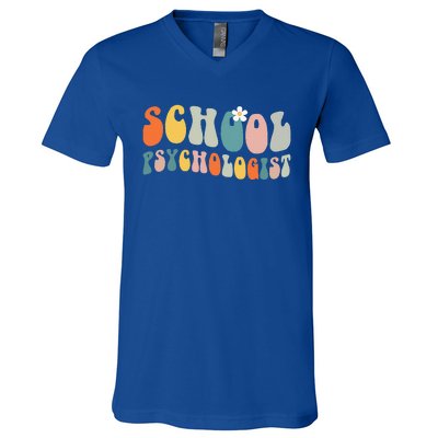 School Psychologist Groovy Retro Vintage Psychology Teacher V-Neck T-Shirt