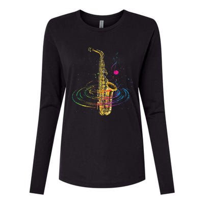 Sax Player Gift Idea Saxophonist Music Notes Saxophone Womens Cotton Relaxed Long Sleeve T-Shirt