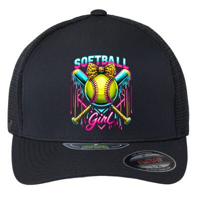 Softball Player Girl Ice Cream Softball Drip  Flexfit Unipanel Trucker Cap