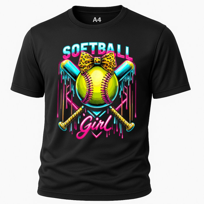 Softball Player Girl Ice Cream Softball Drip  Cooling Performance Crew T-Shirt
