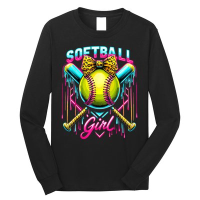 Softball Player Girl Ice Cream Softball Drip  Long Sleeve Shirt