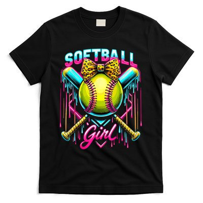 Softball Player Girl Ice Cream Softball Drip  T-Shirt