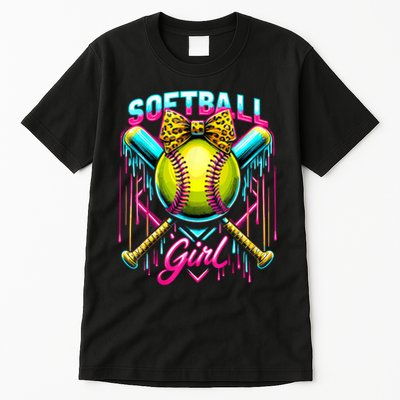 Softball Player Girl Ice Cream Softball Drip  Tall T-Shirt