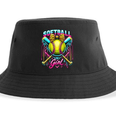 Softball Player Girl Ice Cream Softball Drip  Sustainable Bucket Hat
