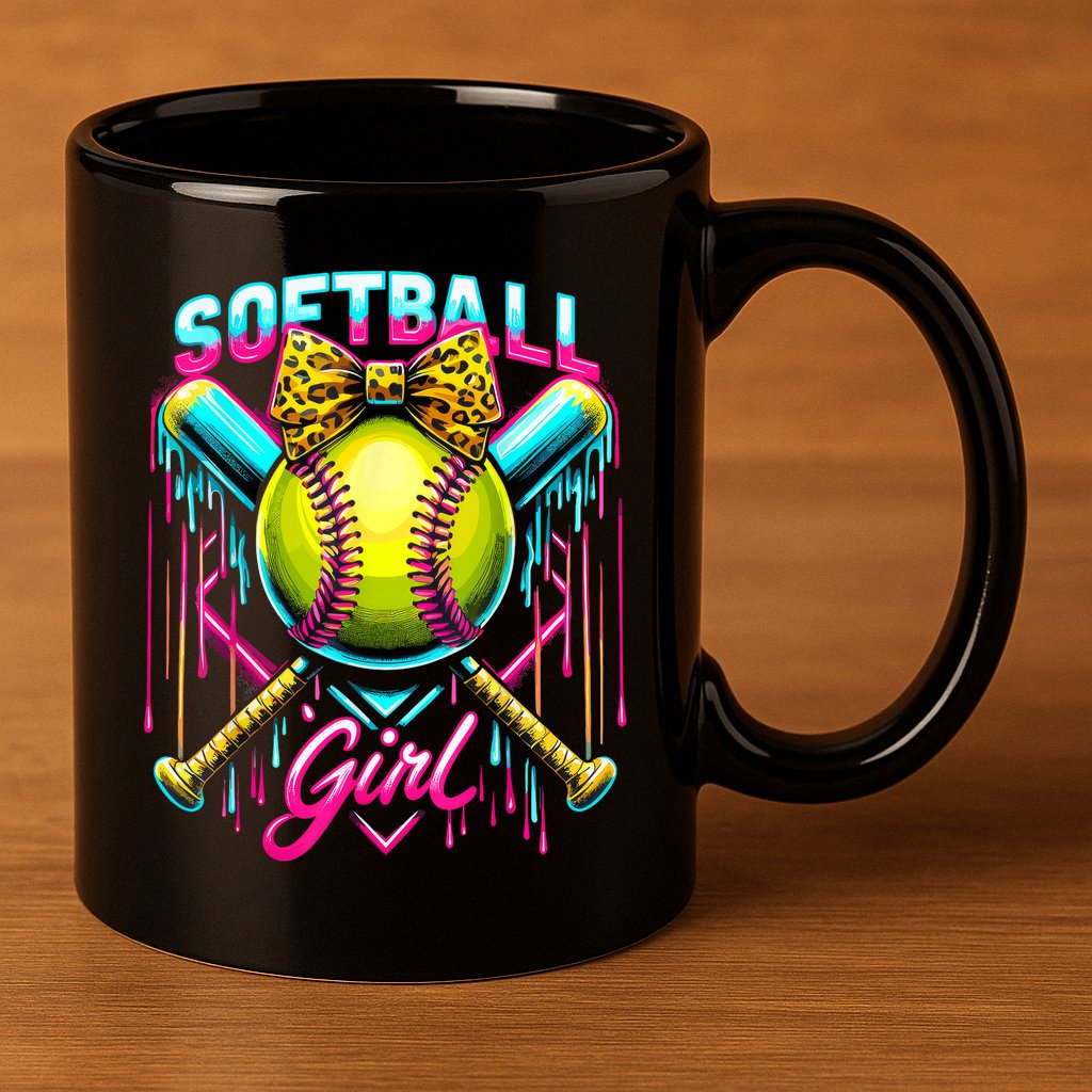 Softball Player Girl Ice Cream Softball Drip  11oz C Handle Ceramic Mug