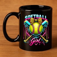 Softball Player Girl Ice Cream Softball Drip  11oz C Handle Ceramic Mug