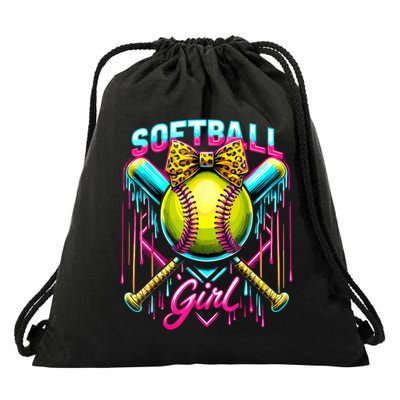 Softball Player Girl Ice Cream Softball Drip  Drawstring Bag