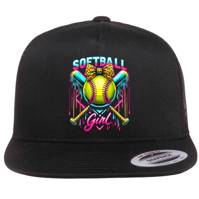 Softball Player Girl Ice Cream Softball Drip  Flatbill Hat