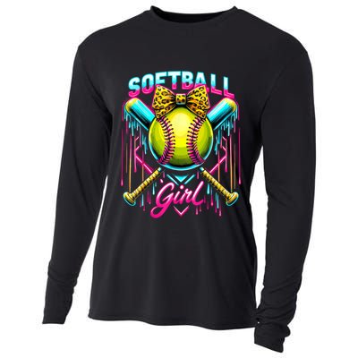Softball Player Girl Ice Cream Softball Drip  Cooling Performance Long Sleeve Crew