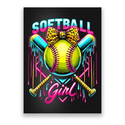 Softball Player Girl Ice Cream Softball Drip  Poster