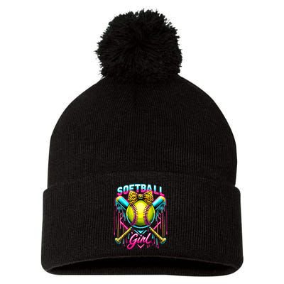 Softball Player Girl Ice Cream Softball Drip  Pom Pom 12in Knit Beanie