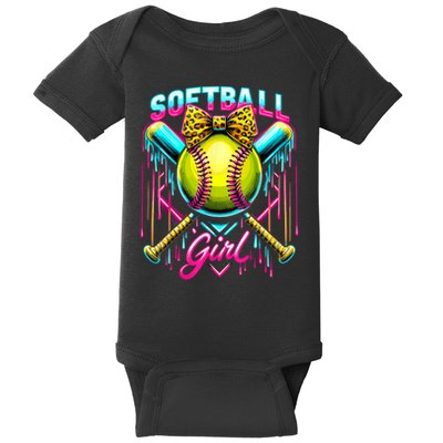 Softball Player Girl Ice Cream Softball Drip  Baby Bodysuit