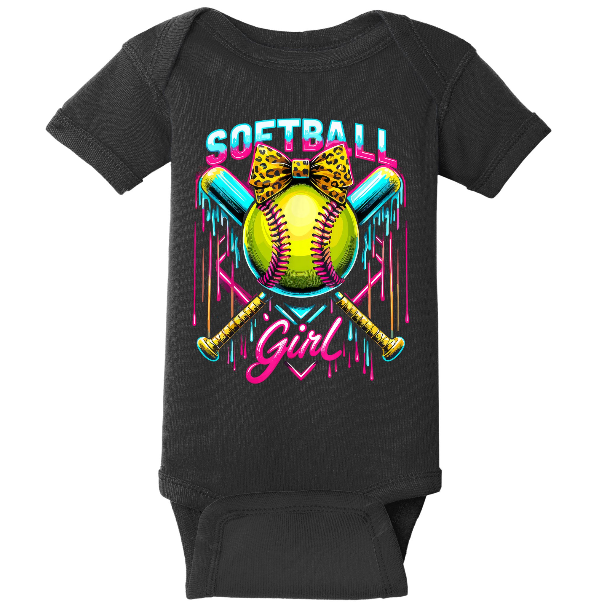 Softball Player Girl Ice Cream Softball Drip  Baby Bodysuit