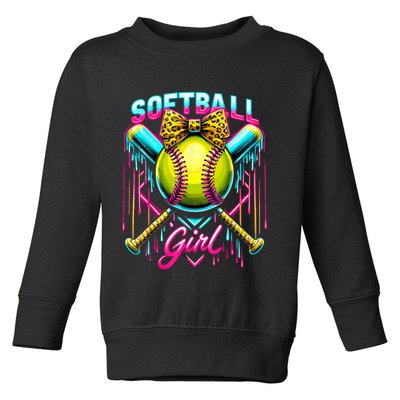 Softball Player Girl Ice Cream Softball Drip  Toddler Sweatshirt