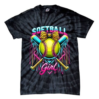 Softball Player Girl Ice Cream Softball Drip  Tie-Dye T-Shirt