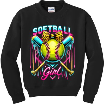 Softball Player Girl Ice Cream Softball Drip  Kids Sweatshirt
