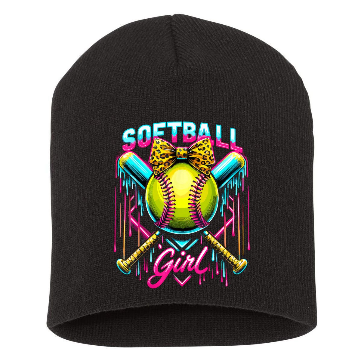 Softball Player Girl Ice Cream Softball Drip  Short Acrylic Beanie