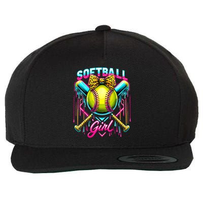 Softball Player Girl Ice Cream Softball Drip  Wool Snapback Cap