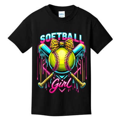 Softball Player Girl Ice Cream Softball Drip  Kids T-Shirt