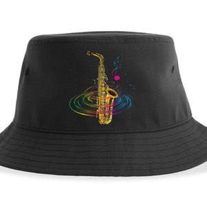 Sax Player Gift Idea Saxophonist Music Notes Saxophone Sustainable Bucket Hat