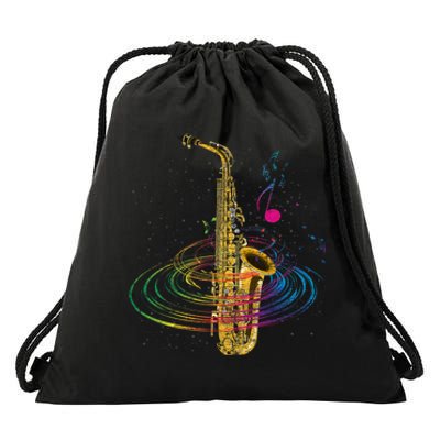 Sax Player Gift Idea Saxophonist Music Notes Saxophone Drawstring Bag