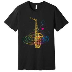 Sax Player Gift Idea Saxophonist Music Notes Saxophone Premium T-Shirt