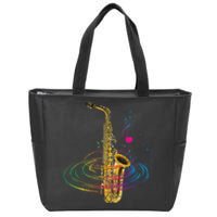 Sax Player Gift Idea Saxophonist Music Notes Saxophone Zip Tote Bag