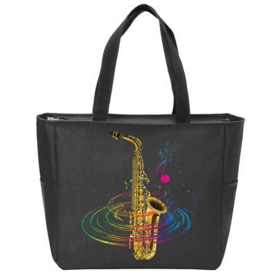 Sax Player Gift Idea Saxophonist Music Notes Saxophone Zip Tote Bag