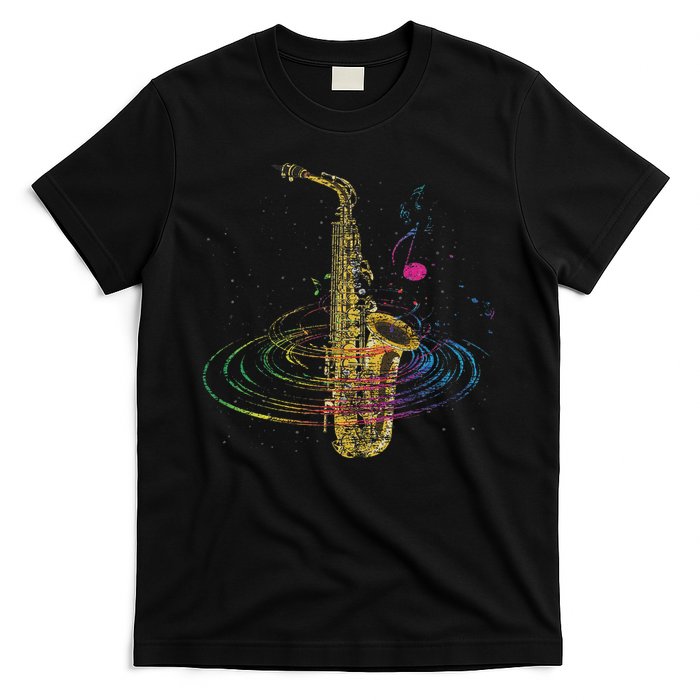 Sax Player Gift Idea Saxophonist Music Notes Saxophone T-Shirt