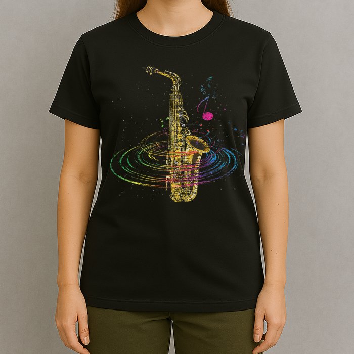 Sax Player Gift Idea Saxophonist Music Notes Saxophone T-Shirt