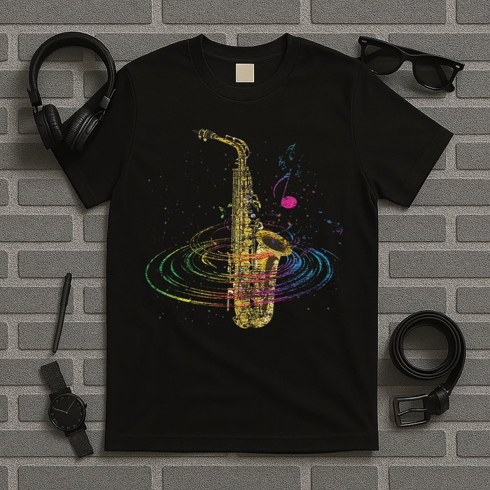 Sax Player Gift Idea Saxophonist Music Notes Saxophone T-Shirt