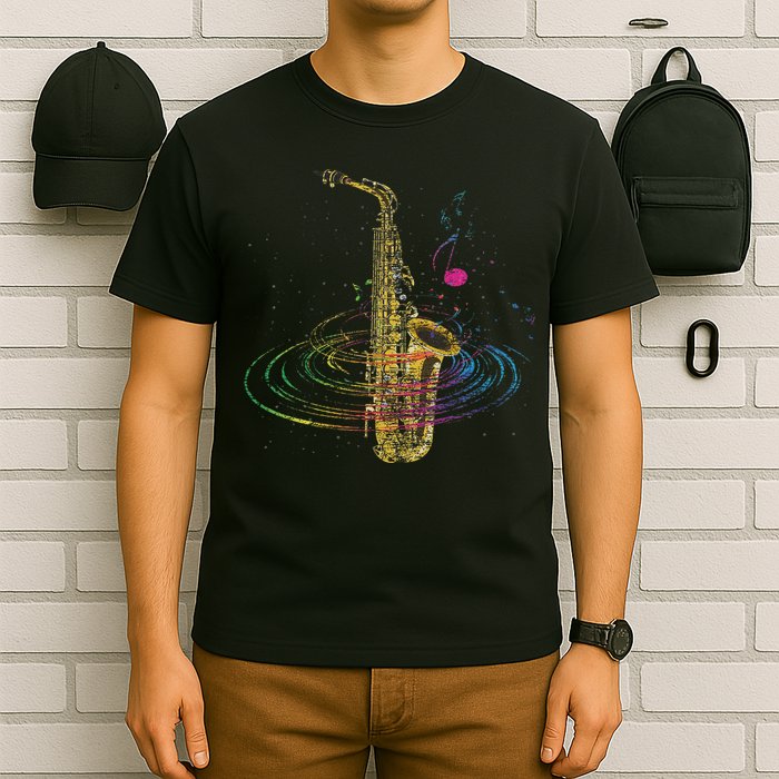 Sax Player Gift Idea Saxophonist Music Notes Saxophone T-Shirt
