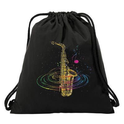 Sax Player Gift Idea Saxophonist Music Notes Saxophone Drawstring Bag