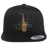 Sax Player Gift Idea Saxophonist Music Notes Saxophone Flatbill Hat