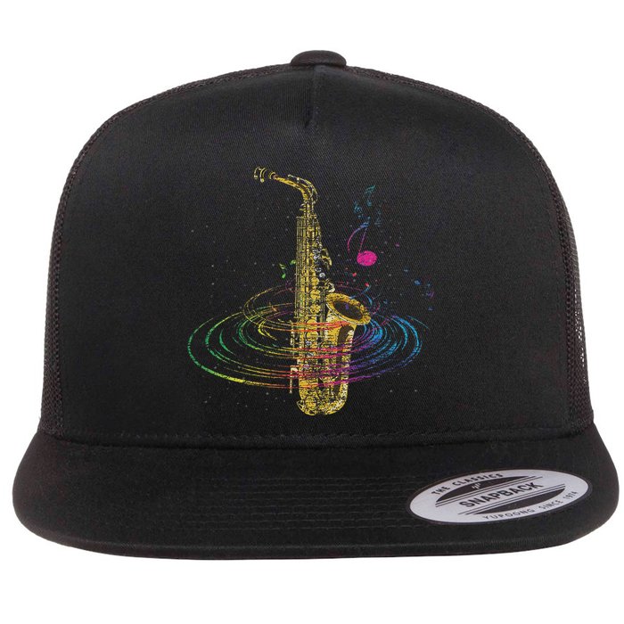 Sax Player Gift Idea Saxophonist Music Notes Saxophone Flatbill Hat