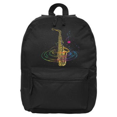 Sax Player Gift Idea Saxophonist Music Notes Saxophone 16 in Basic Backpack