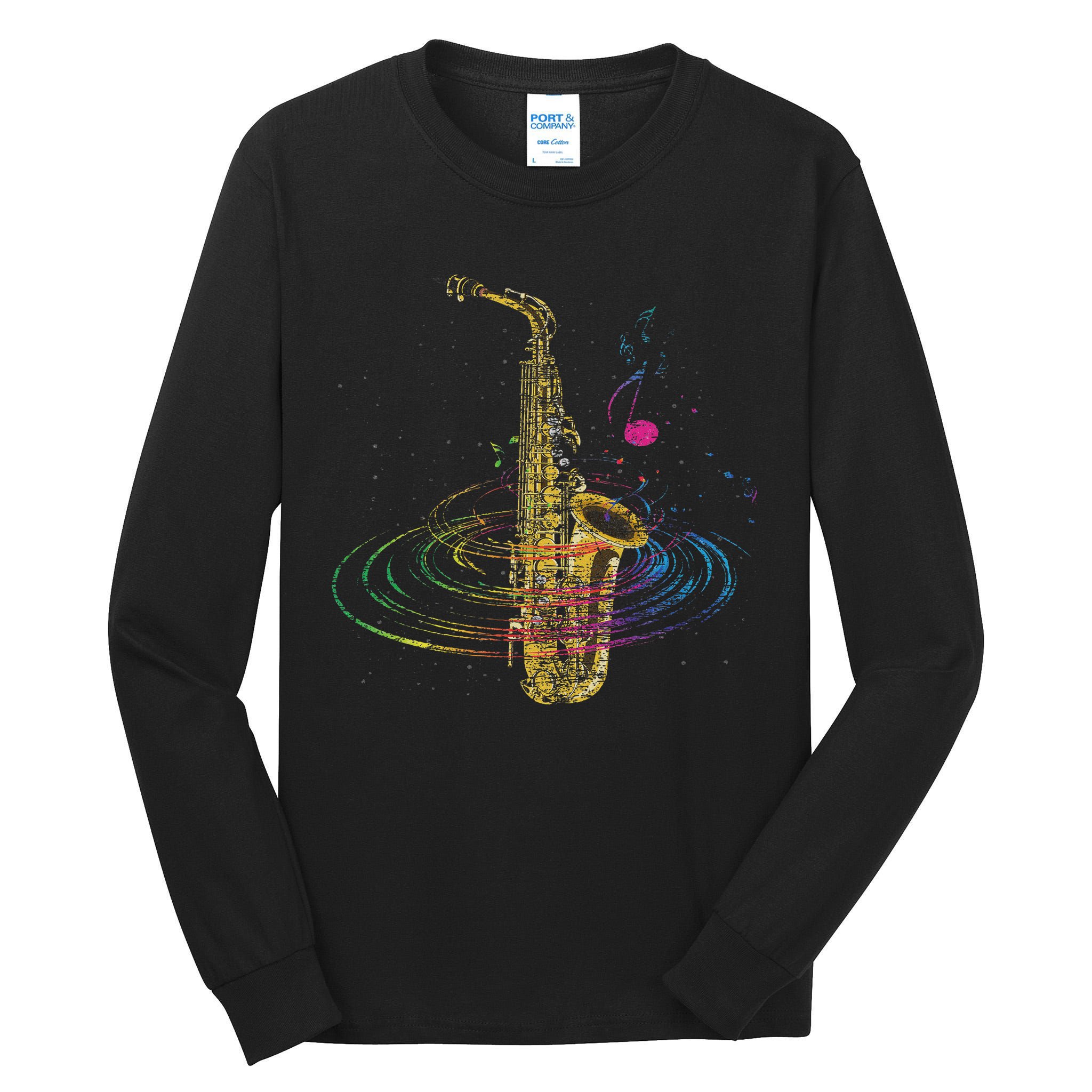 Sax Player Gift Idea Saxophonist Music Notes Saxophone Tall Long Sleeve T-Shirt