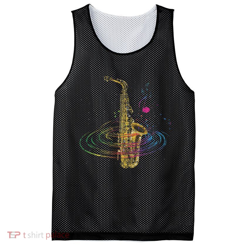 Sax Player Gift Idea Saxophonist Music Notes Saxophone Mesh Reversible Basketball Jersey Tank