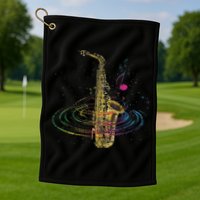 Sax Player Gift Idea Saxophonist Music Notes Saxophone Golf Towel