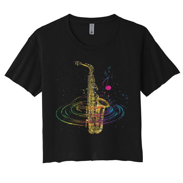 Sax Player Gift Idea Saxophonist Music Notes Saxophone Crop Top