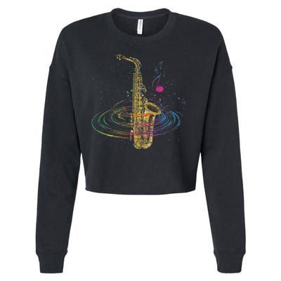 Sax Player Gift Idea Saxophonist Music Notes Saxophone Cropped Pullover Crew