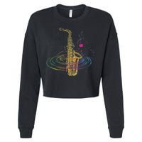 Sax Player Gift Idea Saxophonist Music Notes Saxophone Cropped Pullover Crew