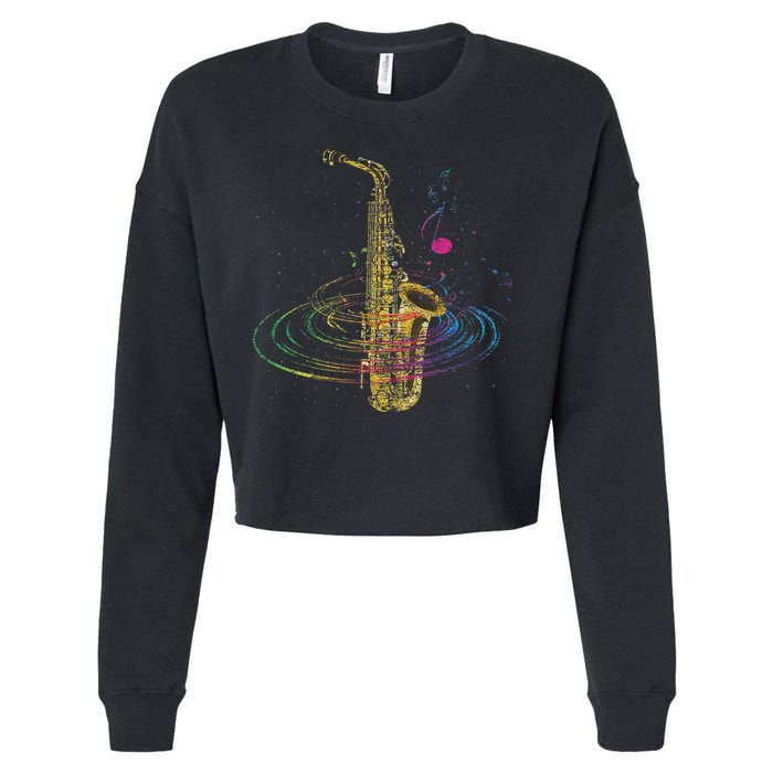 Sax Player Gift Idea Saxophonist Music Notes Saxophone Cropped Pullover Crew