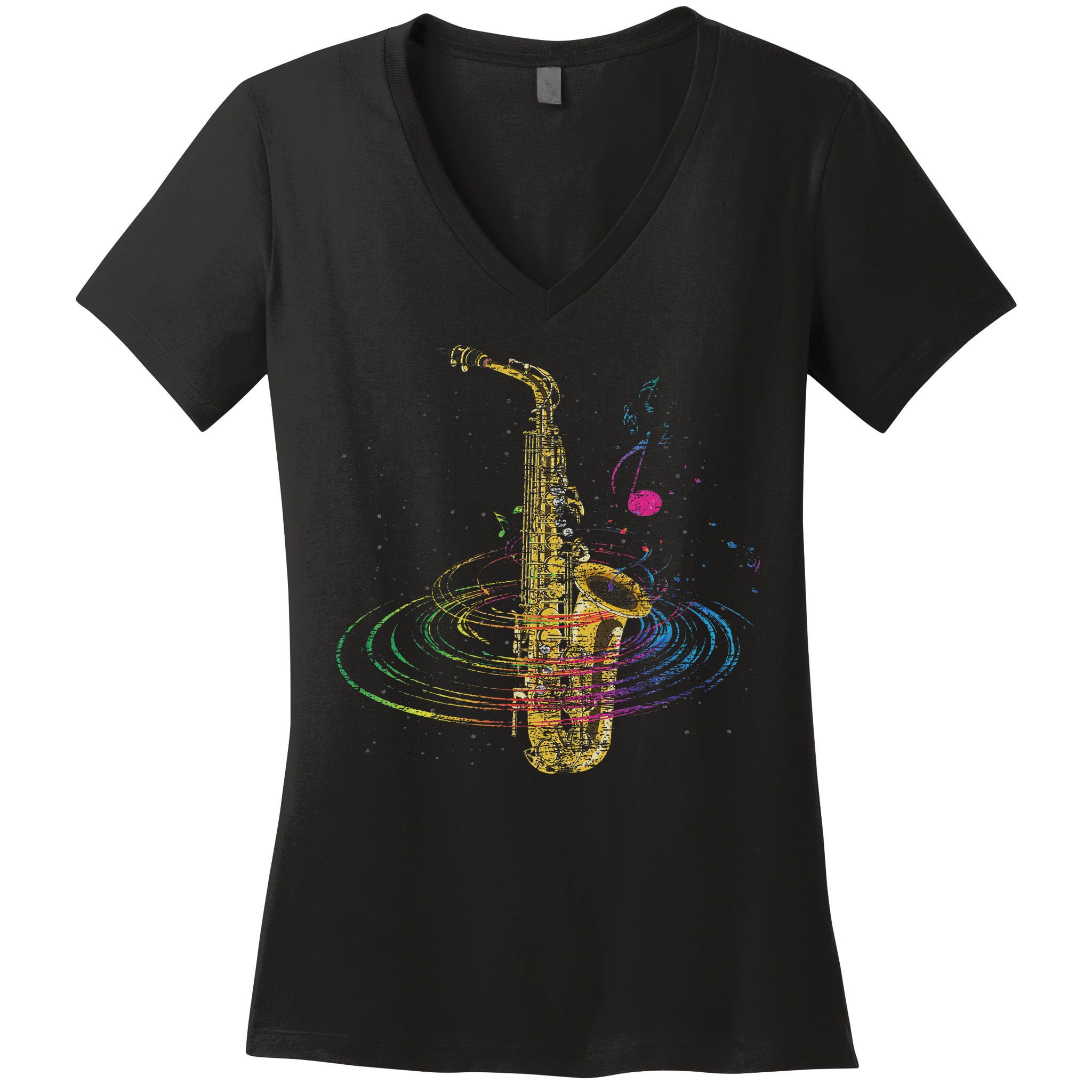 Sax Player Gift Idea Saxophonist Music Notes Saxophone Women's V-Neck T-Shirt
