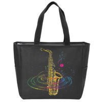 Sax Player Gift Idea Saxophonist Music Notes Saxophone Zip Tote Bag