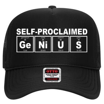 Self Proclaimed Genius Funny Periodic Table High Crown Mesh Back Trucker Hat